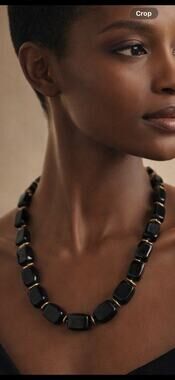 Vintage Napier Black Bead Necklace Gold Tone Graduated 22”